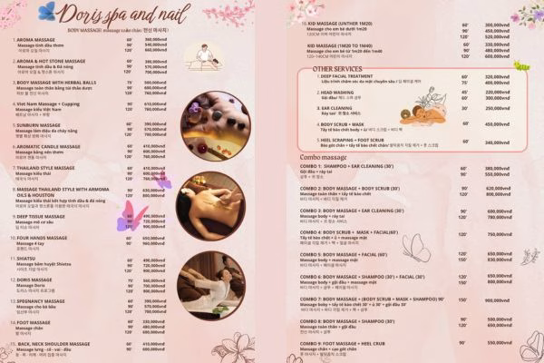 Bảng giá tại Doris Spa & Nail