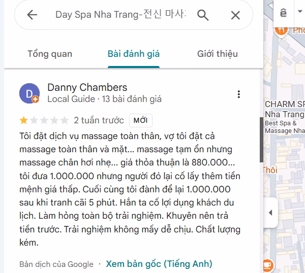 Phản hồi chưa tốt trên Google Maps của Day Spa