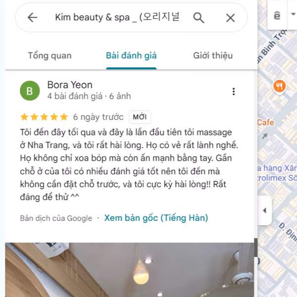 Phản hồi tích cực trên Google Maps của Kim Beauty & Spa